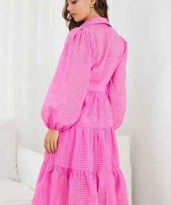 Sunny Girl Casual Dresses Notepad Long Sleeve Dress - Pink