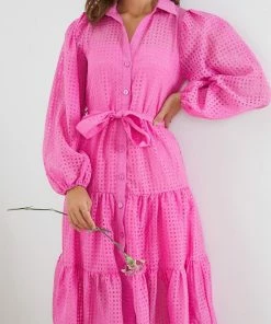 Sunny Girl Casual Dresses Notepad Long Sleeve Dress - Pink