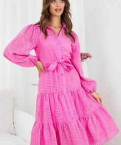 Sunny Girl Casual Dresses Notepad Long Sleeve Dress - Pink