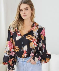Style Box CLOTHING Odesha Shirt - Black Floral
