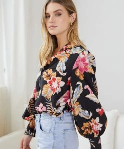 Style Box CLOTHING Odesha Shirt - Black Floral