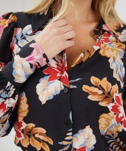Style Box CLOTHING Odesha Shirt - Black Floral
