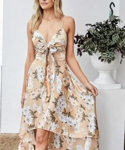 Pandjclothing Ormonda Dress - Beige Floral DRESSES