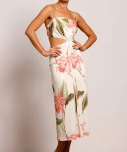 Pasduchas Palmarosa Twist Midi - Ivory Floral DRESSES
