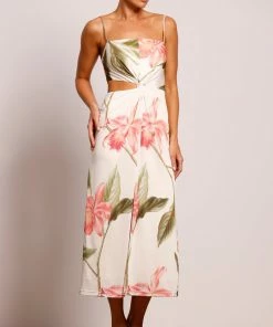 Pasduchas Palmarosa Twist Midi - Ivory Floral DRESSES