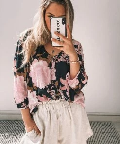 Label Of Love CLOTHING Marha Top - Navy Print