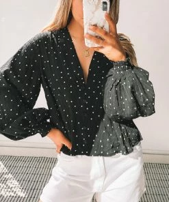 Into Fashion Sakura Blouse - Black Print Maternity Dresses