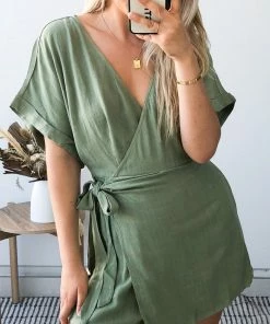 Style Box CLOTHING Acacia Playsuit - Khaki