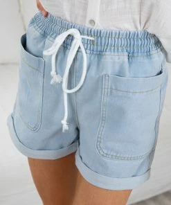Style Box Pique Shorts - Light Wash CLOTHING