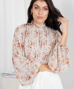 Style Box Puddle Blouse - Beige Floral Tops