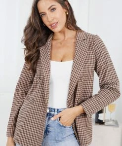 Style Box CLOTHING Raphaelly Blazer - Brown Gingham