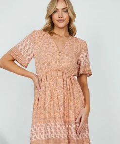 HQ Fashion DRESSES Ricarda Dress - Rust Print