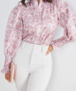 Qtrend Fashion PTY LTD Rossie Top - Burgundy Print CLOTHING