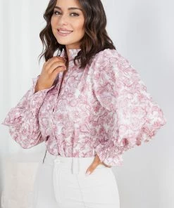 Qtrend Fashion PTY LTD Rossie Top - Burgundy Print CLOTHING