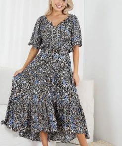 Rock Denim Sahari Dress - Black Floral DRESSES