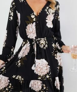 Miracle Fashion Sammine Dress - Black Floral