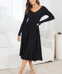 My Girl Sandralee Long Sleeve Dress - Black DRESSES