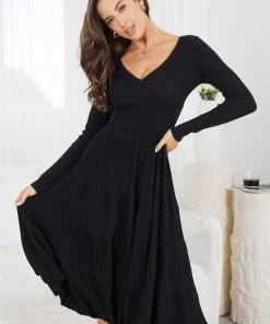 My Girl Sandralee Long Sleeve Dress - Black DRESSES