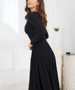 My Girl Sandralee Long Sleeve Dress - Black DRESSES