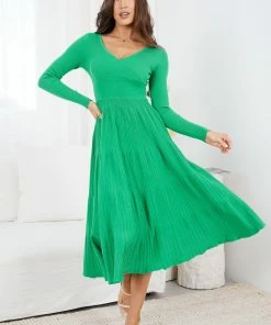 My Girl DRESSES Sandralee Long Sleeve Dress - Green