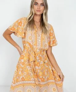 Rock Denim Shimma Dress - Orange Print DRESSES