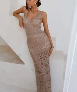 SNDYS DRESSES Shona Crochet Maxi Dress - Taupe