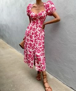 Runaway The Label (PremGroup) Stevie Midi Dress - Pink Floral DRESSES