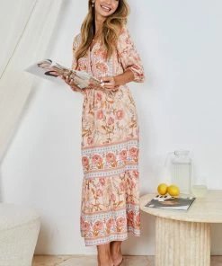 HQ Fashion Syden Dress - Peach Print