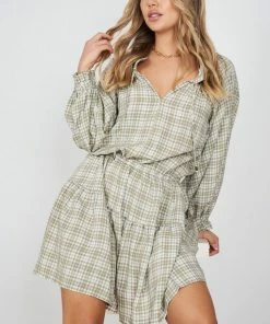 White Closet Peggie Dress - Khaki Print