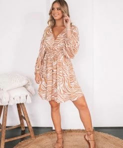 White Closet DRESSES Alfia Dress - Tan Zebra
