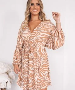 White Closet DRESSES Alfia Dress - Tan Zebra