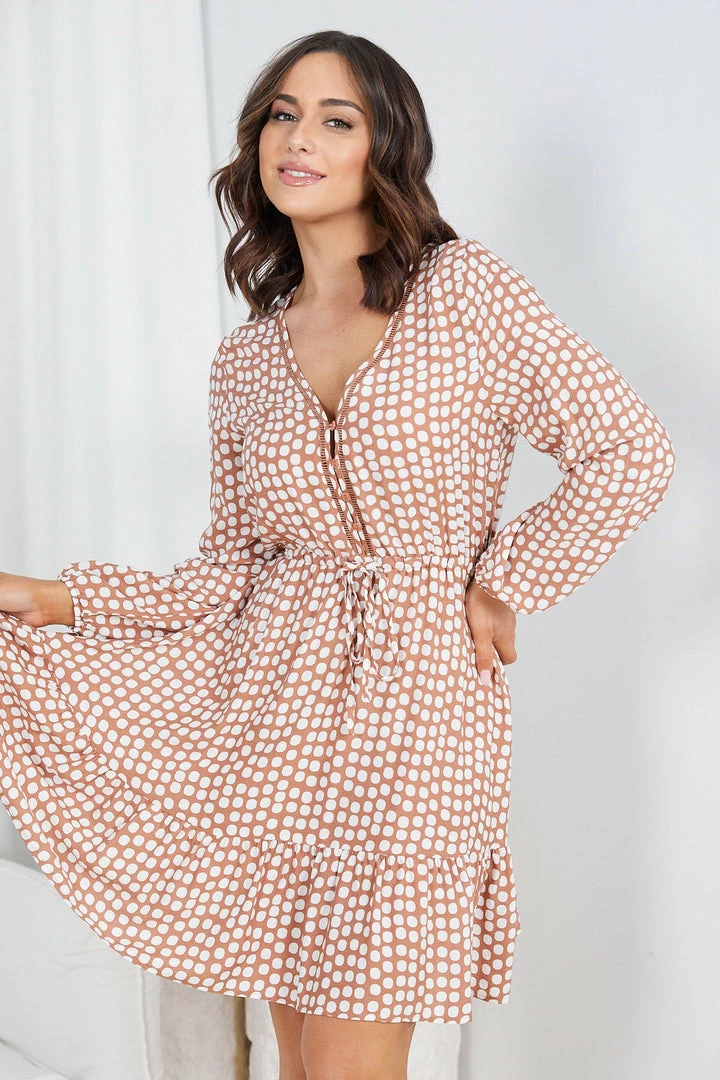 Miracle Fashion Tumanna Dress - Tan Spot 7 Miracle Fashion Tumanna Dress - Tan Spot