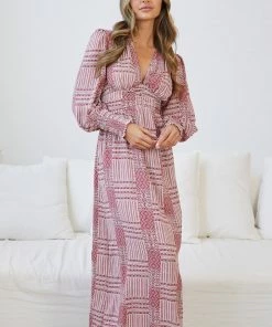 Dream House Vivianne Dress - Burgundy Print Party Dresses