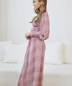 Dream House Vivianne Dress - Burgundy Print Party Dresses