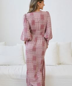 Dream House Vivianne Dress - Burgundy Print Party Dresses