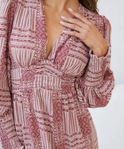 Dream House Vivianne Dress - Burgundy Print Party Dresses