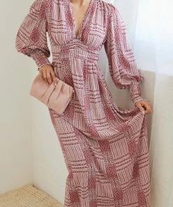 Dream House Vivianne Dress - Burgundy Print Party Dresses