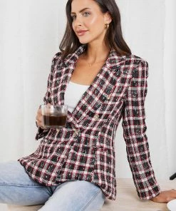 White Closet Winfrey Blazer - Red Check CLOTHING