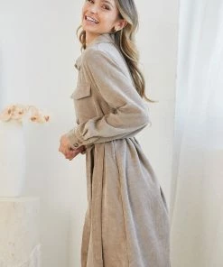 Desire Wrenley Shirt Dress - Beige DRESSES