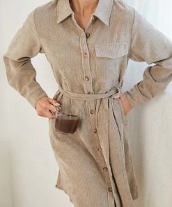 Desire Wrenley Shirt Dress - Beige DRESSES