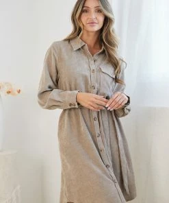 Desire Wrenley Shirt Dress - Beige DRESSES