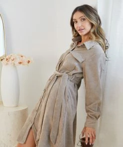 Desire Wrenley Shirt Dress - Beige DRESSES