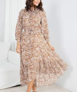 Miracle Fashion DRESSES Xyrille Dress - Rust Print