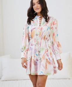 Desire Yarla Dress - White Print Cocktail Dresses
