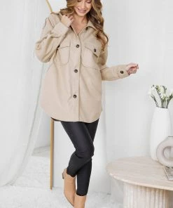 Sunny Girl Yna Shirt Jacket - Beige CLOTHING