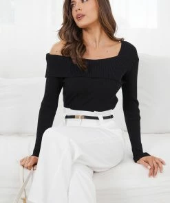 Pink Diamond Yoweena Knit Top - Black