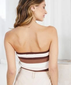 Into Fashion Zae Tube Top - Brown Stripe CLOTHING