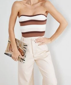 Into Fashion Zae Tube Top - Brown Stripe CLOTHING
