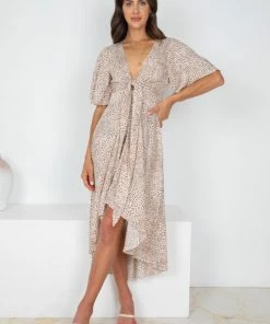 Sunny Girl Zelda Dress - Beige Print DRESSES