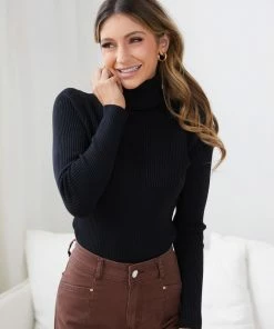 Qtrend Fashion PTY LTD Zeruah Knit Top - Black CLOTHING